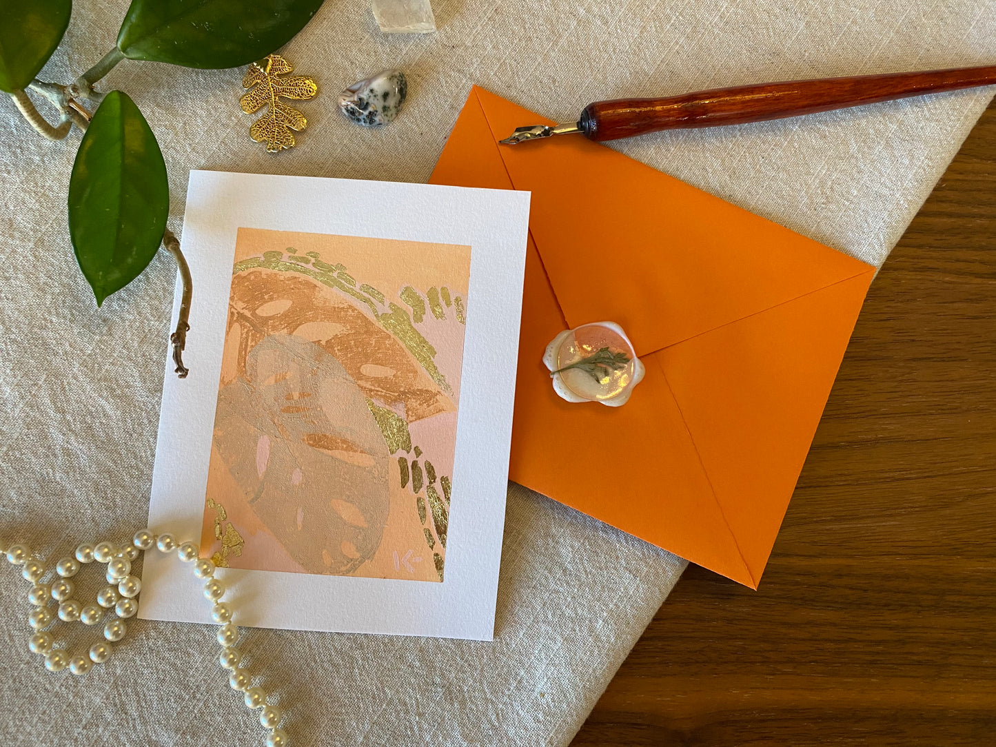 Peach Leaves Card
