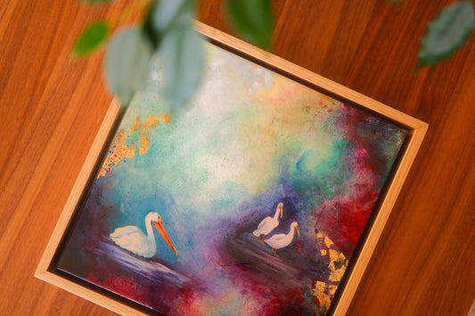"Pelicans on Lake Nemeiben" Original Painting